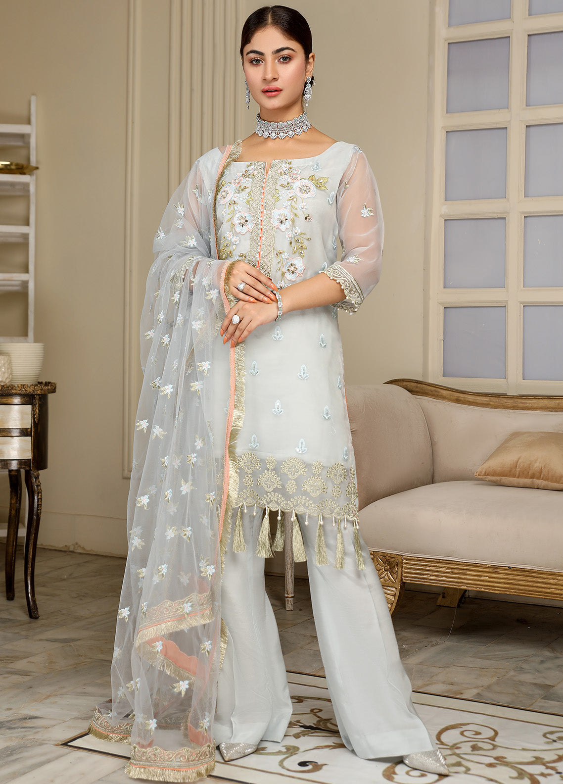 Kaynaat By Laveen Organza Unstitched 3 Piece Suit - LV24K LOK-001 MAH-E-DURAN Kaynaat By Laveen Organza Unstitched 3 Piece Suit - LV24K LOK-001 MAH-E-DURAN