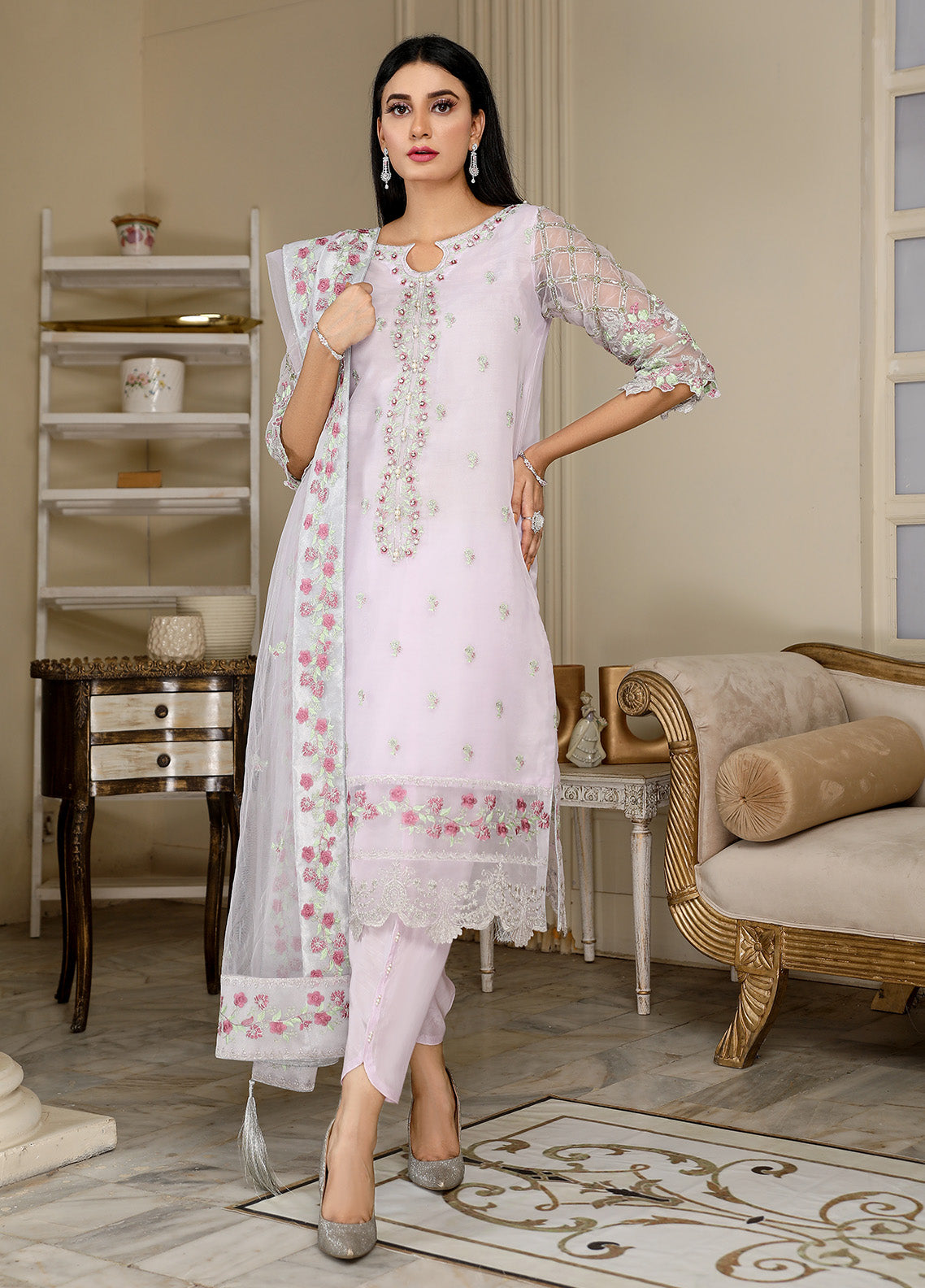 Kaynaat By Laveen Organza Unstitched 3 Piece Suit - LV24K LOK-004 SHABNAM Kaynaat By Laveen Organza Unstitched 3 Piece Suit - LV24K LOK-004 SHABNAM