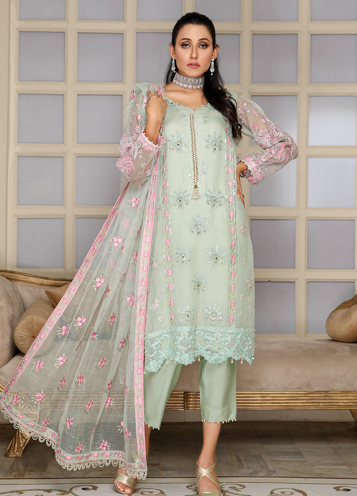 Kaynaat By Laveen Organza Unstitched 3 Piece Suit - LV24K LOK-005 SAGAR Kaynaat By Laveen Organza Unstitched 3 Piece Suit - LV24K LOK-005 SAGAR