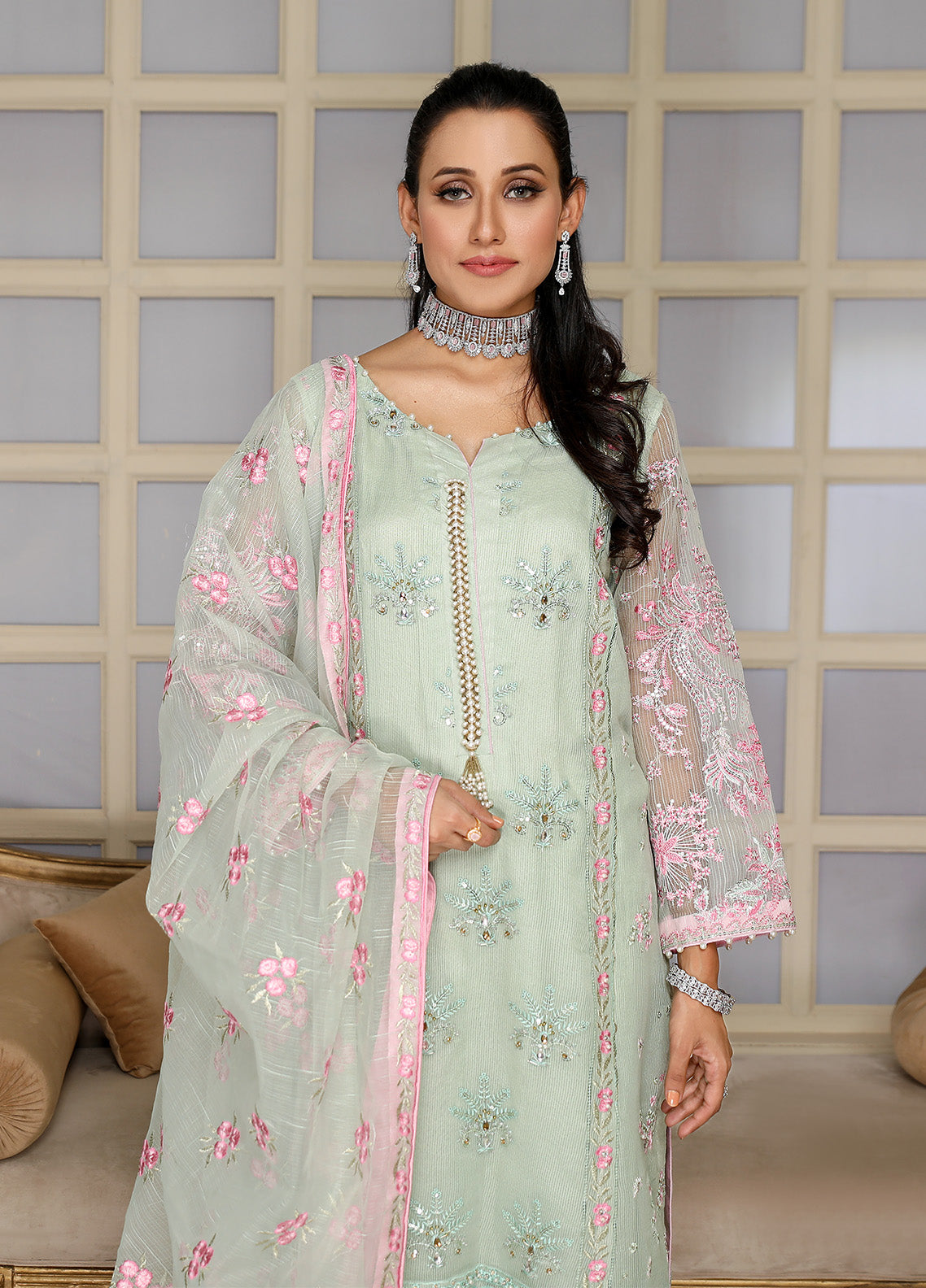 Kaynaat By Laveen Organza Unstitched 3 Piece Suit - LV24K LOK-005 SAGAR Kaynaat By Laveen Organza Unstitched 3 Piece Suit - LV24K LOK-005 SAGAR