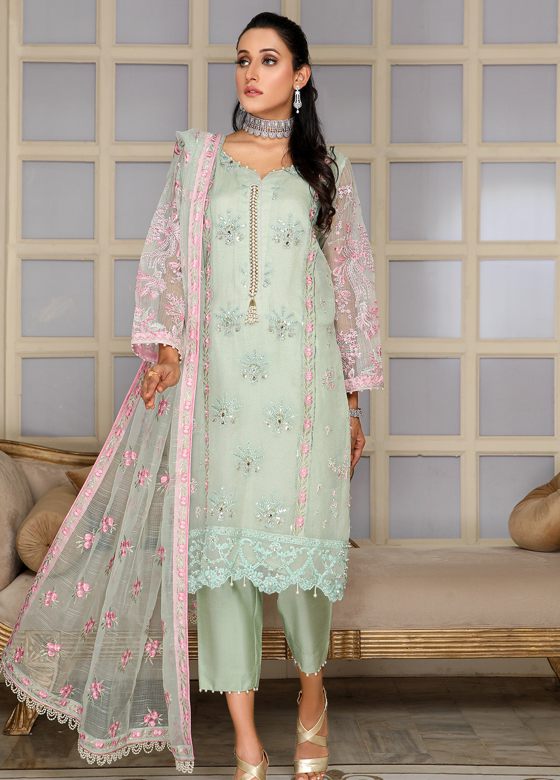 Kaynaat By Laveen Organza Unstitched 3 Piece Suit - LV24K LOK-005 SAGAR Kaynaat By Laveen Organza Unstitched 3 Piece Suit - LV24K LOK-005 SAGAR