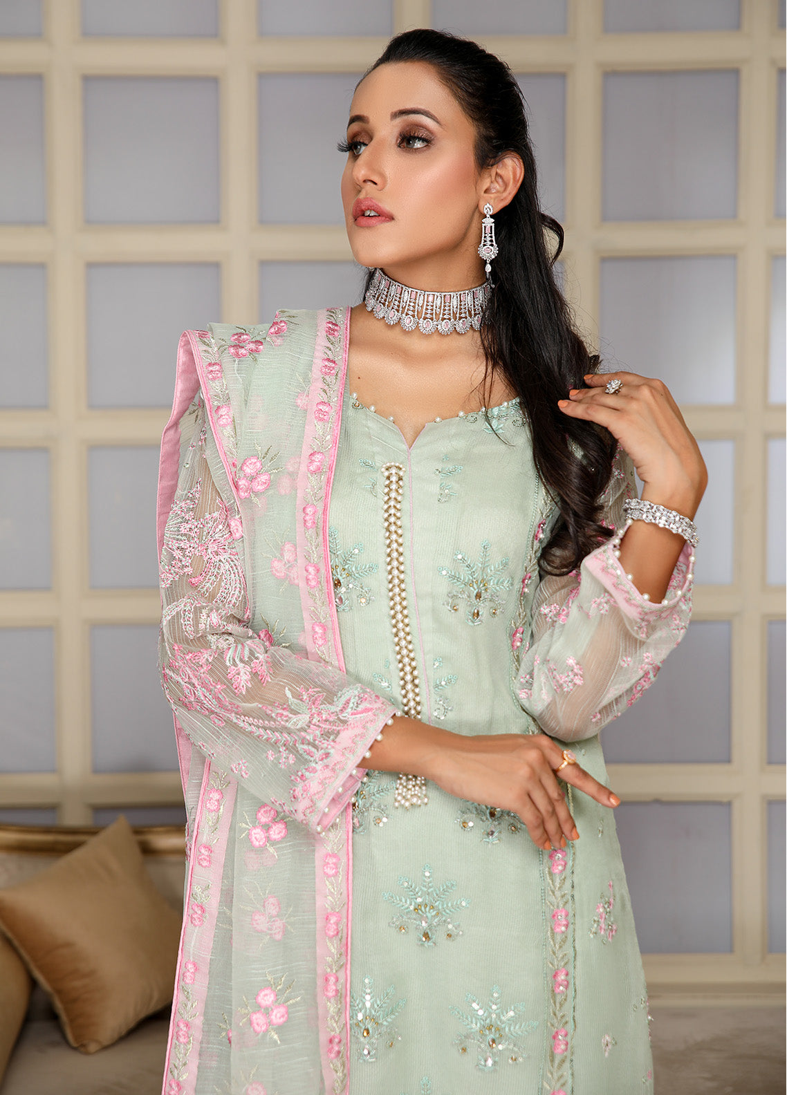 Kaynaat By Laveen Organza Unstitched 3 Piece Suit - LV24K LOK-005 SAGAR Kaynaat By Laveen Organza Unstitched 3 Piece Suit - LV24K LOK-005 SAGAR