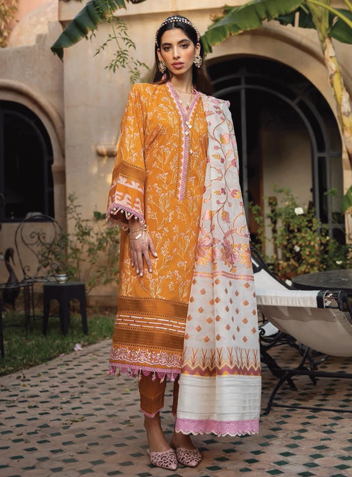 Kesh By Farah Talib Aziz Embroidered Lawn Unstitched 3 Piece Suit - FTA23KL FTA-02 MENARA MUSTARD Kesh By Farah Talib Aziz Embroidered Lawn Unstitched 3 Piece Suit - FTA23KL FTA-02 MENARA MUSTARD
