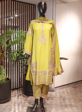 Khombi Embroidered Raw Silk Stitched 3 Piece Suit - KB23FP 03