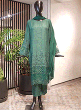 Khombi Embroidered Raw Silk Stitched 3 Piece Suit - KB23FP 07