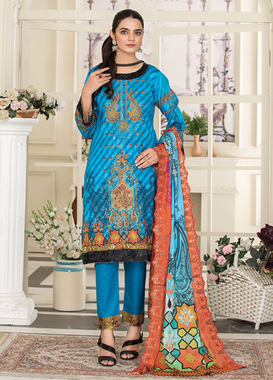 Riwaj By Afreen Embroidered Lawn Unstitched 3 Piece Suit - 01 Riwaj By Afreen Embroidered Lawn Unstitched 3 Piece Suit - 01