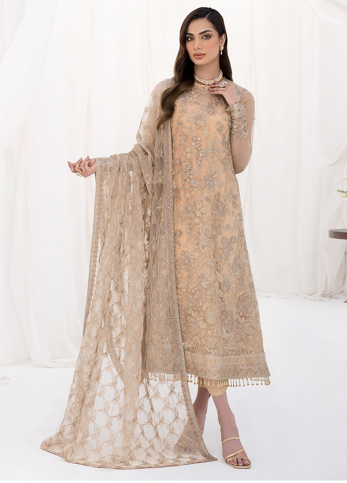 La Celeste By Zarif Embroidered Net Unstitched 3 Piece Suit - 07 La Celeste By Zarif Embroidered Net Unstitched 3 Piece Suit - 07