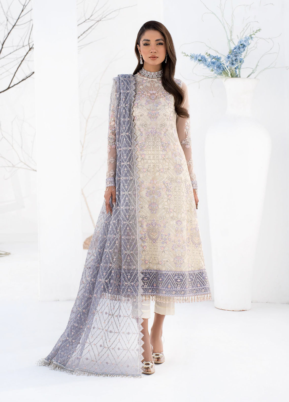 La Celeste By Zarif Embroidered Net Unstitched 3 Piece Suit - 02 La Celeste By Zarif Embroidered Net Unstitched 3 Piece Suit - 02