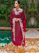 Luxe By Azure Embroidered Chiffon Unstitched 3 Piece Suit - AZU23L AS-116 CRIMSON RUSH
