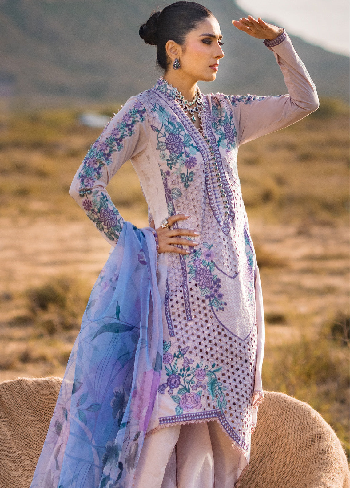 Mahiymaan By Al Zohaib Embroidered Lawn Unstitched 3 Piece Suit - AZ24MEE M-06 LAVENDER MIST Mahiymaan By Al Zohaib Embroidered Lawn Unstitched 3 Piece Suit - AZ24MEE M-06 LAVENDER MIST