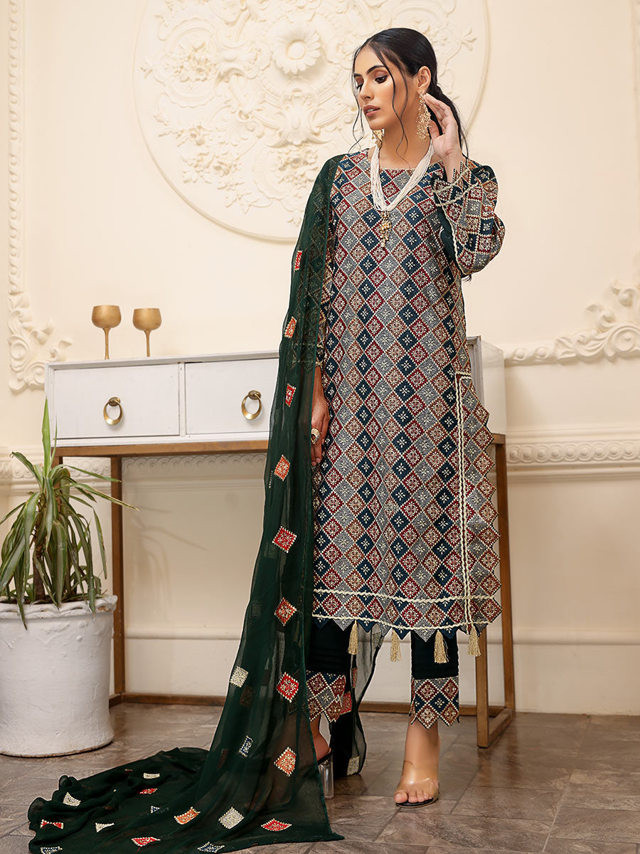 Mahnur Unstitched 3 Piece D#09 Mahnur Unstitched 3 Piece D#09