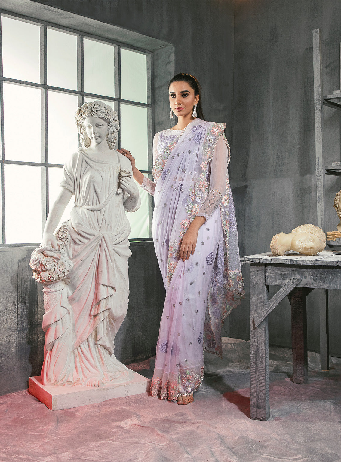 Manifesto By Laveen Hand Embellished & Embroidered Chiffon Unstitched Saree - LV24M LCM-003-22 VIVACIOUS Manifesto By Laveen Hand Embellished & Embroidered Chiffon Unstitched Saree - LV24M LCM-003-22 VIVACIOUS