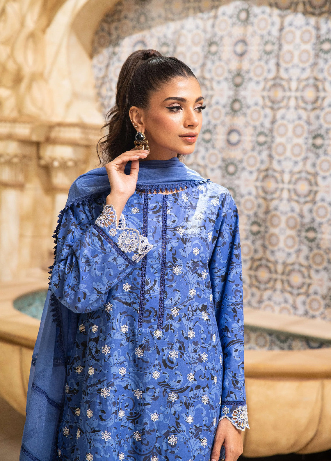 Marjaan By Addee Embroidered Lawn Stitched 3 Piece Suit - AD24MPL SM-023 NEELI Marjaan By Addee Embroidered Lawn Stitched 3 Piece Suit - AD24MPL SM-023 NEELI
