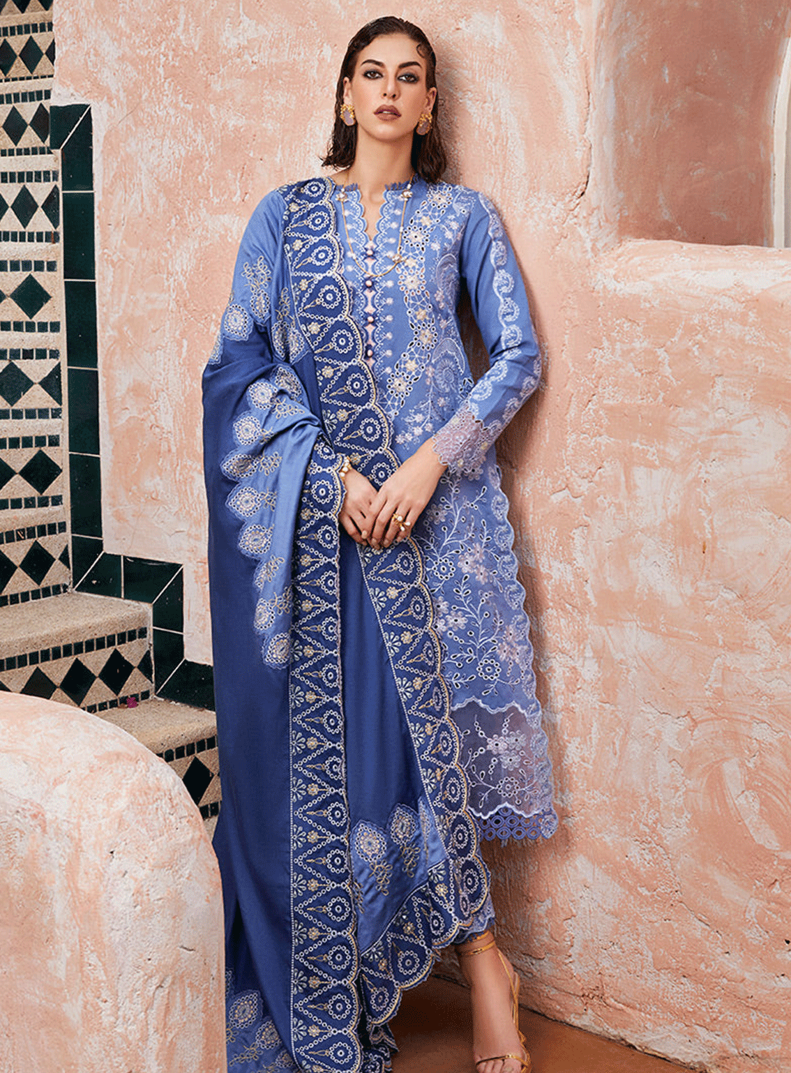 Moroccan Dream By Mushq Embroidered Chikan Unstitched 3 Piece Suit - MQ23MD MNW-02 LATIFAH Moroccan Dream By Mushq Embroidered Chikan Unstitched 3 Piece Suit - MQ23MD MNW-02 LATIFAH
