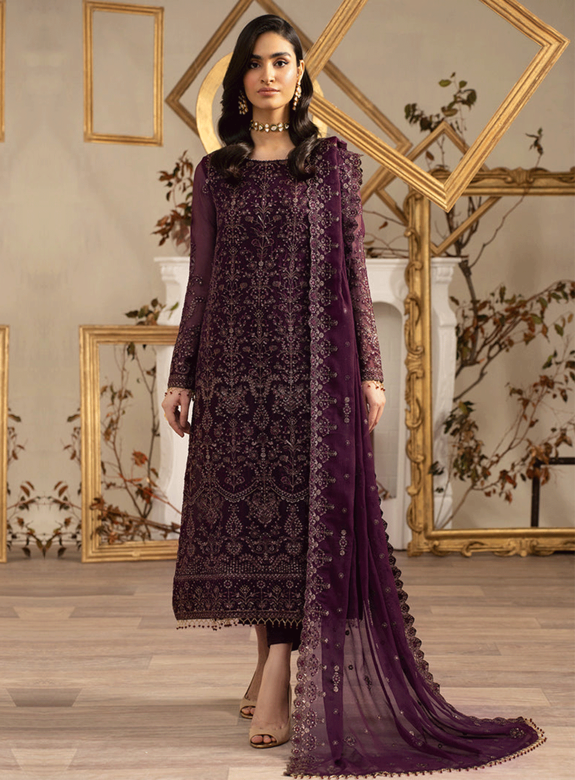 Chiffon sales embroidered suits