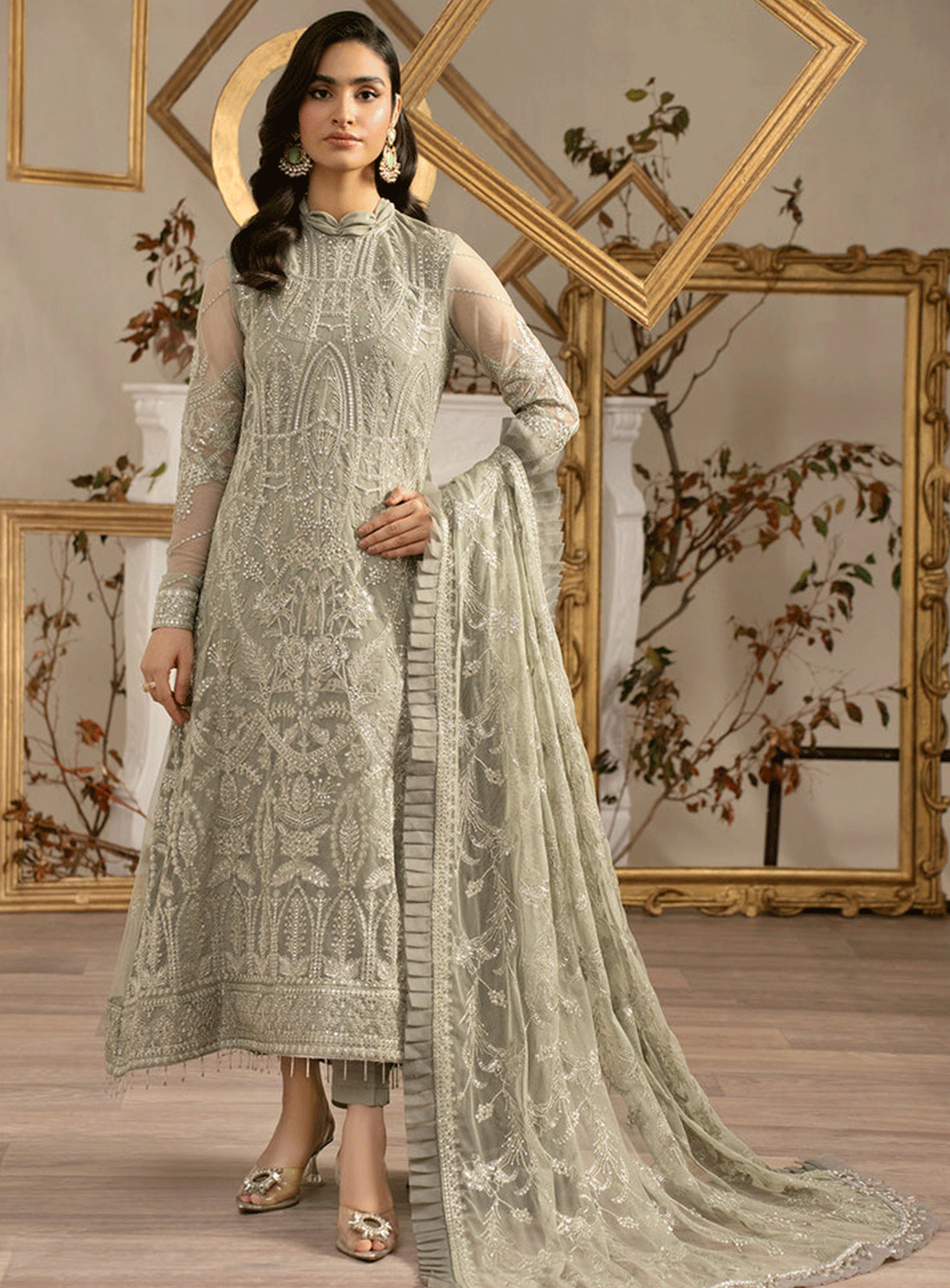 Naqsh By Zarif Embroidered Net Unstitched 3 Piece Suit - 5 PEARLY Naqsh By Zarif Embroidered Net Unstitched 3 Piece Suit - 5 PEARLY