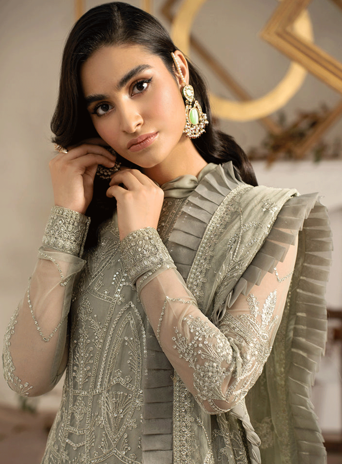Naqsh By Zarif Embroidered Net Unstitched 3 Piece Suit - 5 PEARLY Naqsh By Zarif Embroidered Net Unstitched 3 Piece Suit - 5 PEARLY