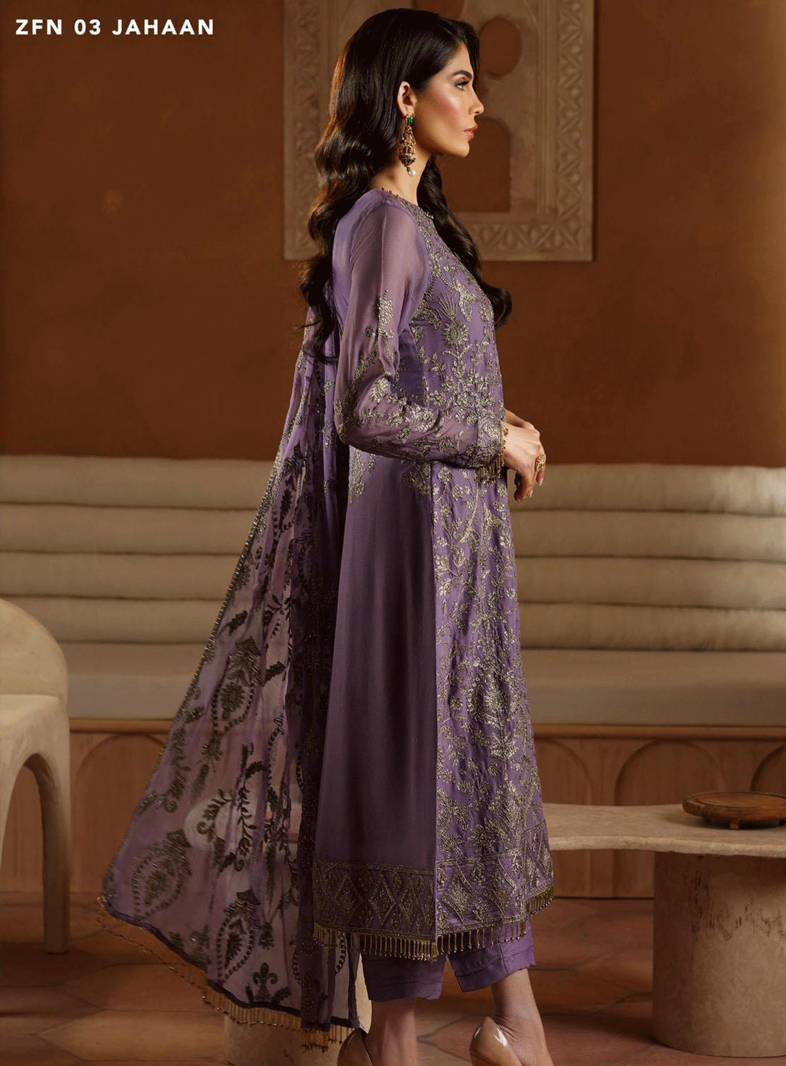 Nauroz By Zarif Embroidered Chiffon Unstitched 3 Piece Suit - ZF23N ZFN-03 JAHAAN Nauroz By Zarif Embroidered Chiffon Unstitched 3 Piece Suit - ZF23N ZFN-03 JAHAAN