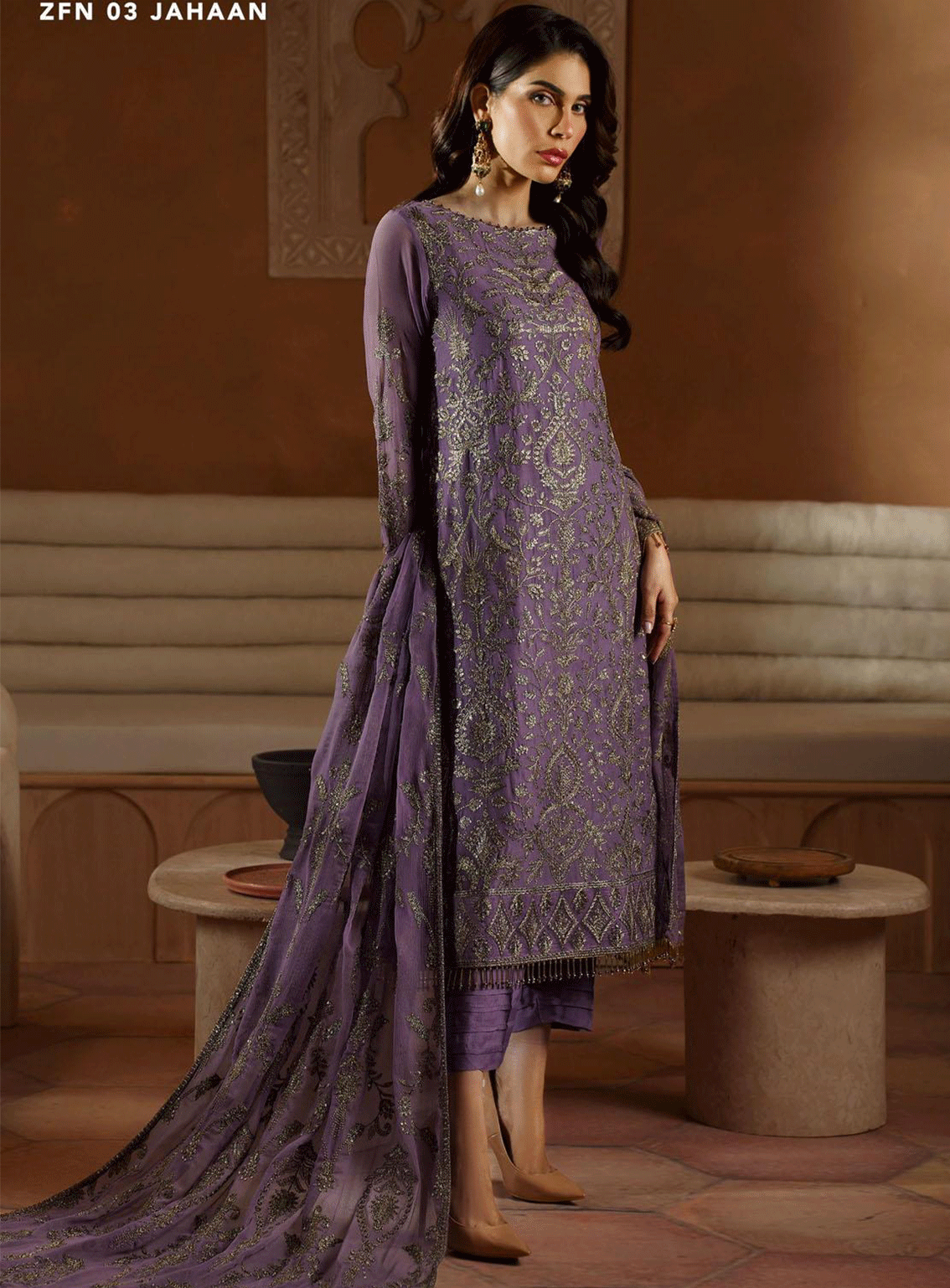Nauroz By Zarif Embroidered Chiffon Unstitched 3 Piece Suit - ZF23N ZFN-03 JAHAAN Nauroz By Zarif Embroidered Chiffon Unstitched 3 Piece Suit - ZF23N ZFN-03 JAHAAN