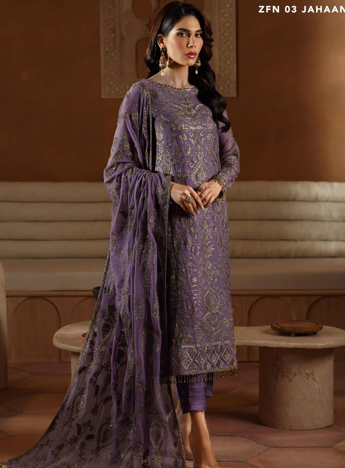 Nauroz By Zarif Embroidered Chiffon Unstitched 3 Piece Suit - ZF23N ZFN-03 JAHAAN Nauroz By Zarif Embroidered Chiffon Unstitched 3 Piece Suit - ZF23N ZFN-03 JAHAAN