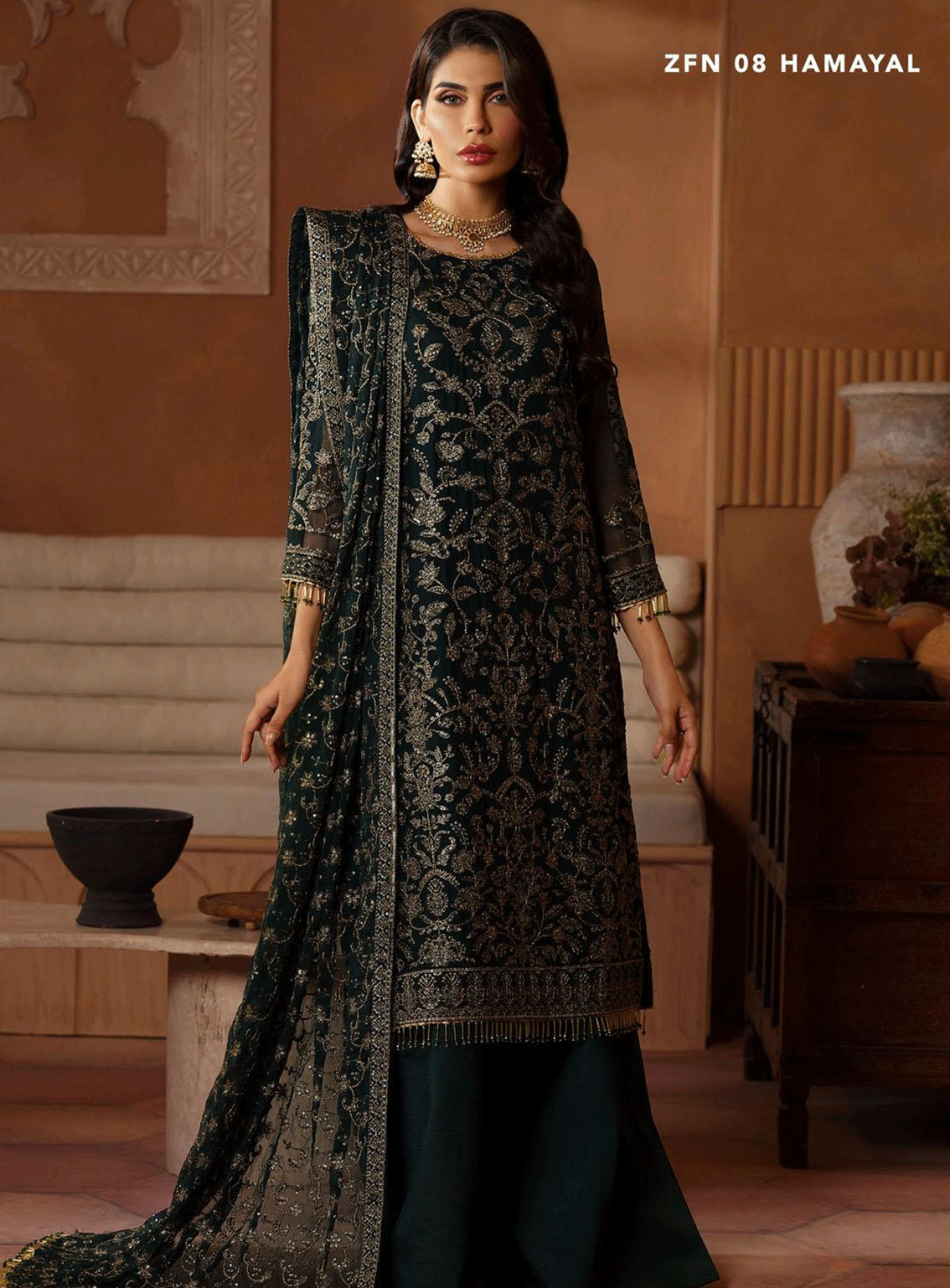 Nauroz By Zarif Embroidered Chiffon Unstitched 3 Piece Suit - ZF23N ZFN-08 HAMAYAL Nauroz By Zarif Embroidered Chiffon Unstitched 3 Piece Suit - ZF23N ZFN-08 HAMAYAL
