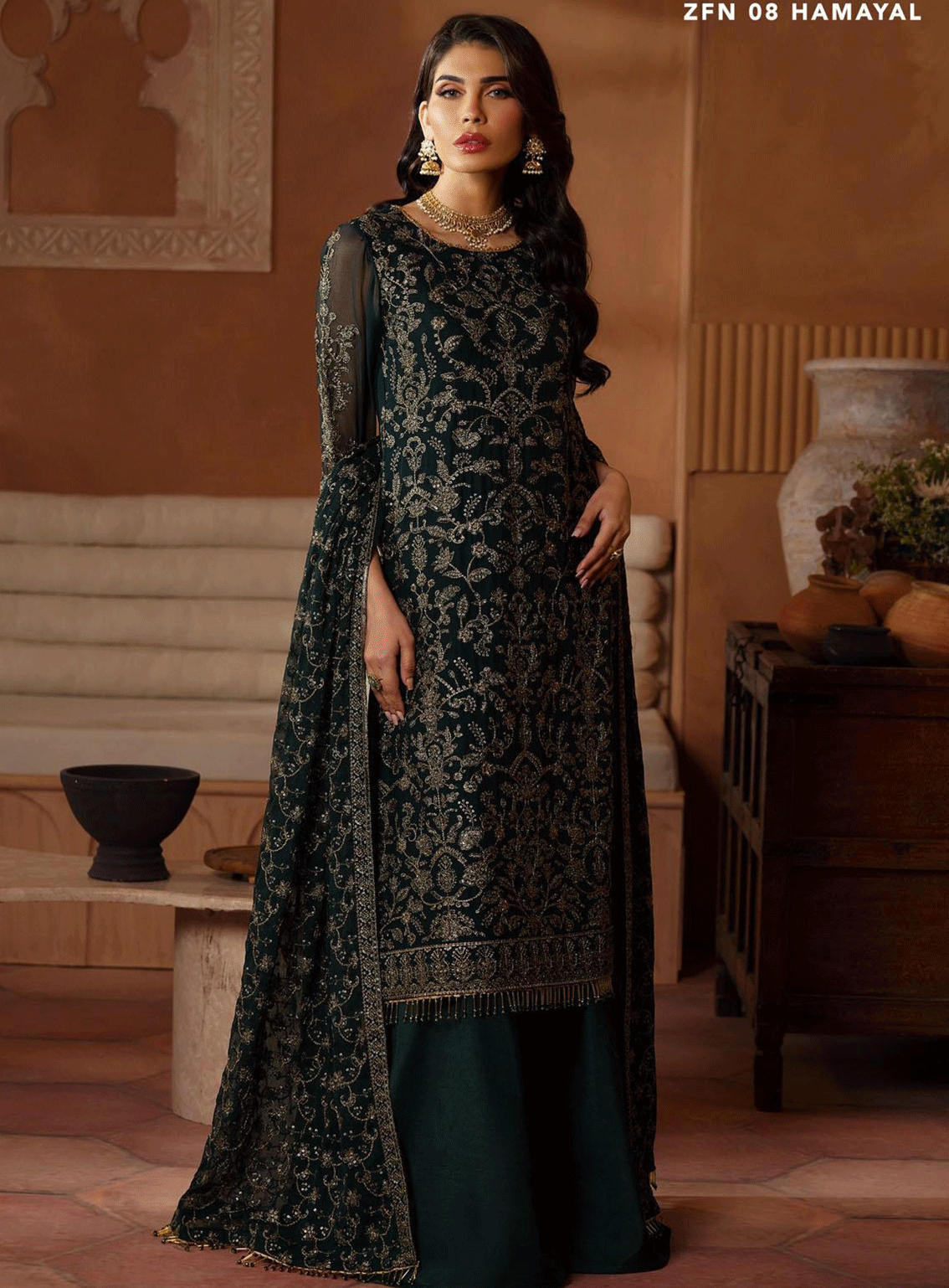 Nauroz By Zarif Embroidered Chiffon Unstitched 3 Piece Suit - ZF23N ZFN-08 HAMAYAL Nauroz By Zarif Embroidered Chiffon Unstitched 3 Piece Suit - ZF23N ZFN-08 HAMAYAL