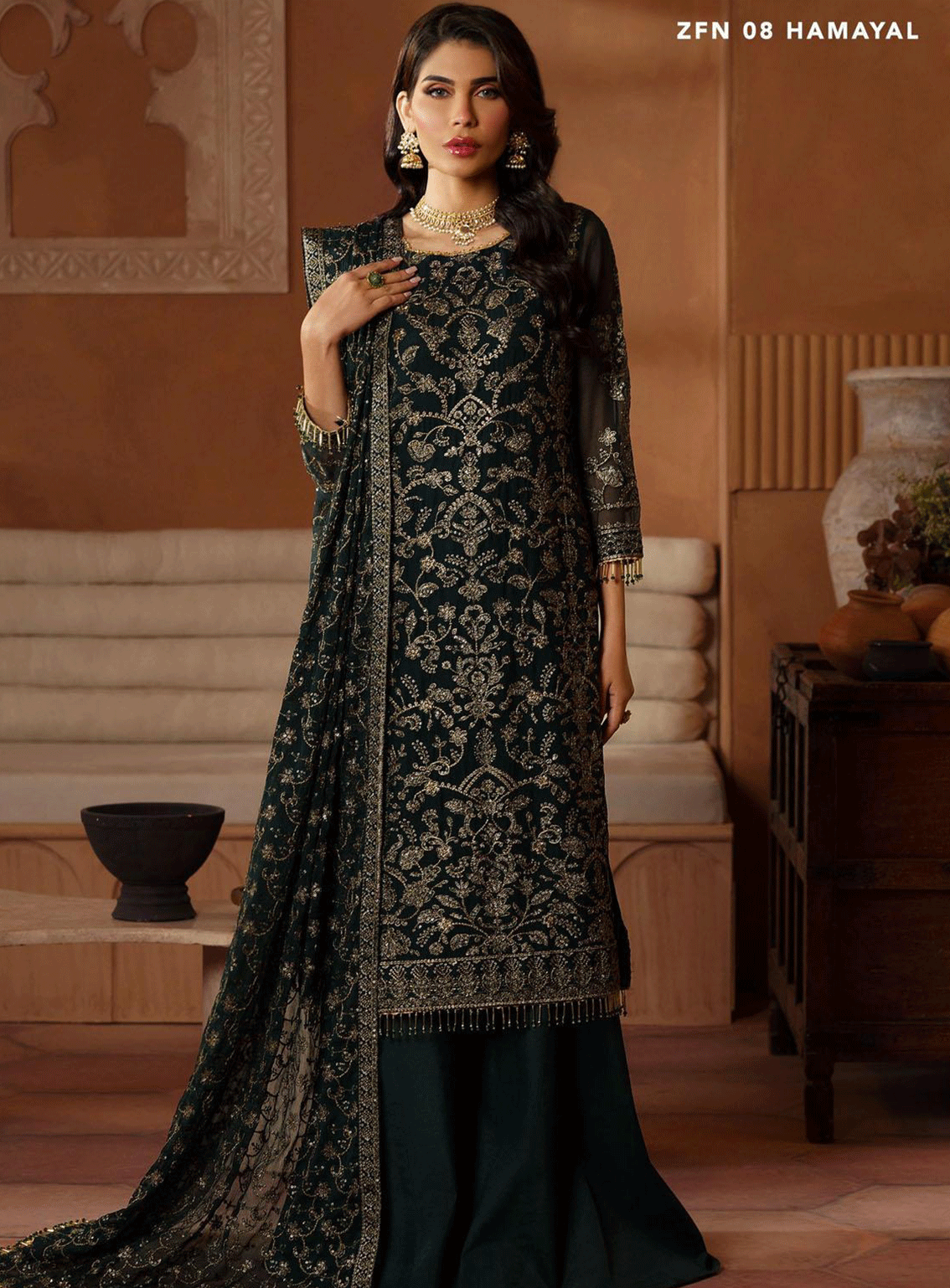 Nauroz By Zarif Embroidered Chiffon Unstitched 3 Piece Suit - ZF23N ZFN-08 HAMAYAL Nauroz By Zarif Embroidered Chiffon Unstitched 3 Piece Suit - ZF23N ZFN-08 HAMAYAL