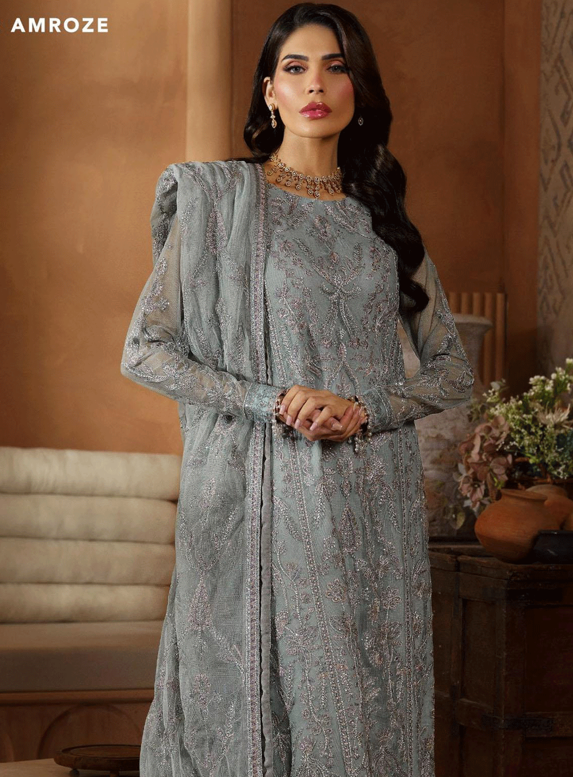 Nauroz By Zarif Embroidered Net Unstitched 3 Piece Suit - ZF23N ZFN-02 AMROZE Nauroz By Zarif Embroidered Net Unstitched 3 Piece Suit - ZF23N ZFN-02 AMROZE