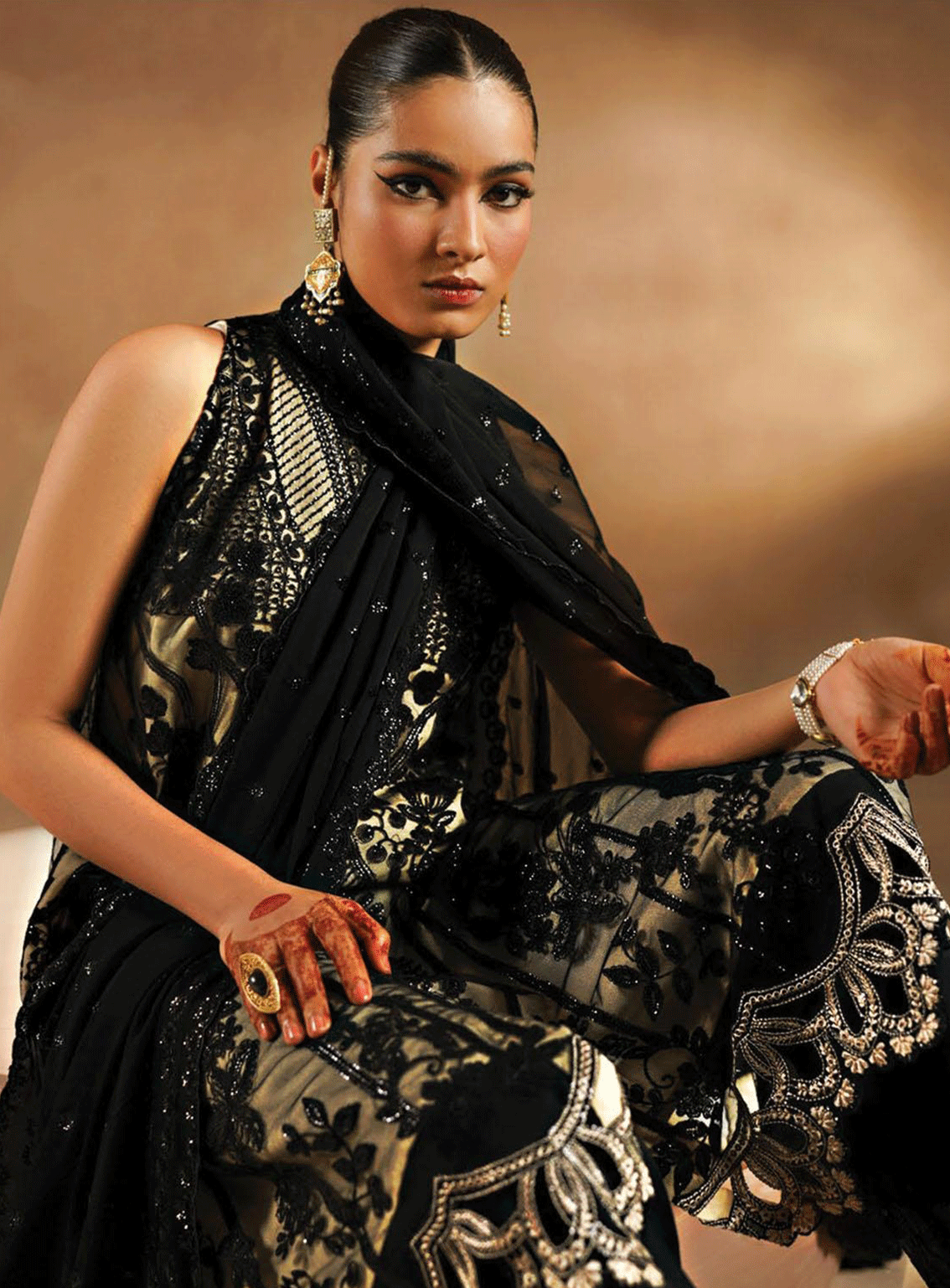 Nayab By Myeesha Embroidered Net Unstitched 3 Piece Suit - MY23NF 06 SIYAAH Nayab By Myeesha Embroidered Net Unstitched 3 Piece Suit - MY23NF 06 SIYAAH