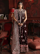 Niloufer By Mushq Embroidered Velvet Unstitched 3 Piece Suit - MQ23NV MV23-04 GOLNAR