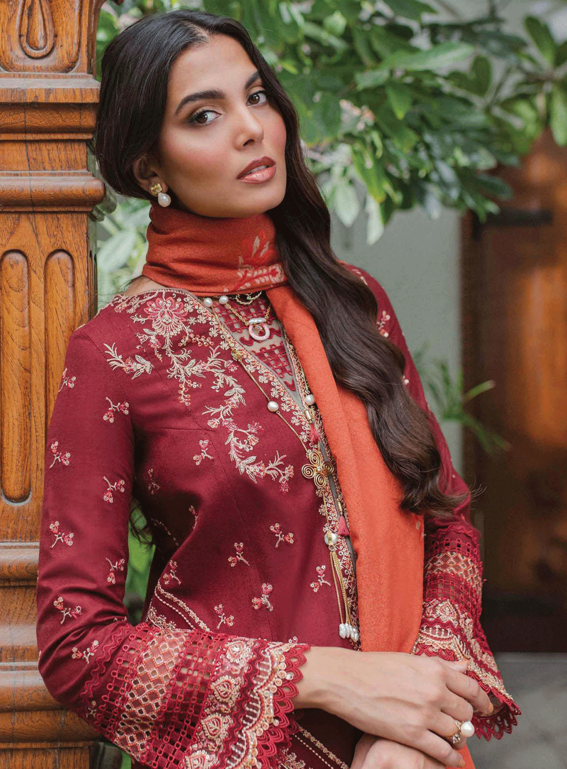 Qalamkar Embroidered Leather Peach Unstitched 3 Piece Suit - 1 FREYA Qalamkar Embroidered Leather Peach Unstitched 3 Piece Suit - 1 FREYA