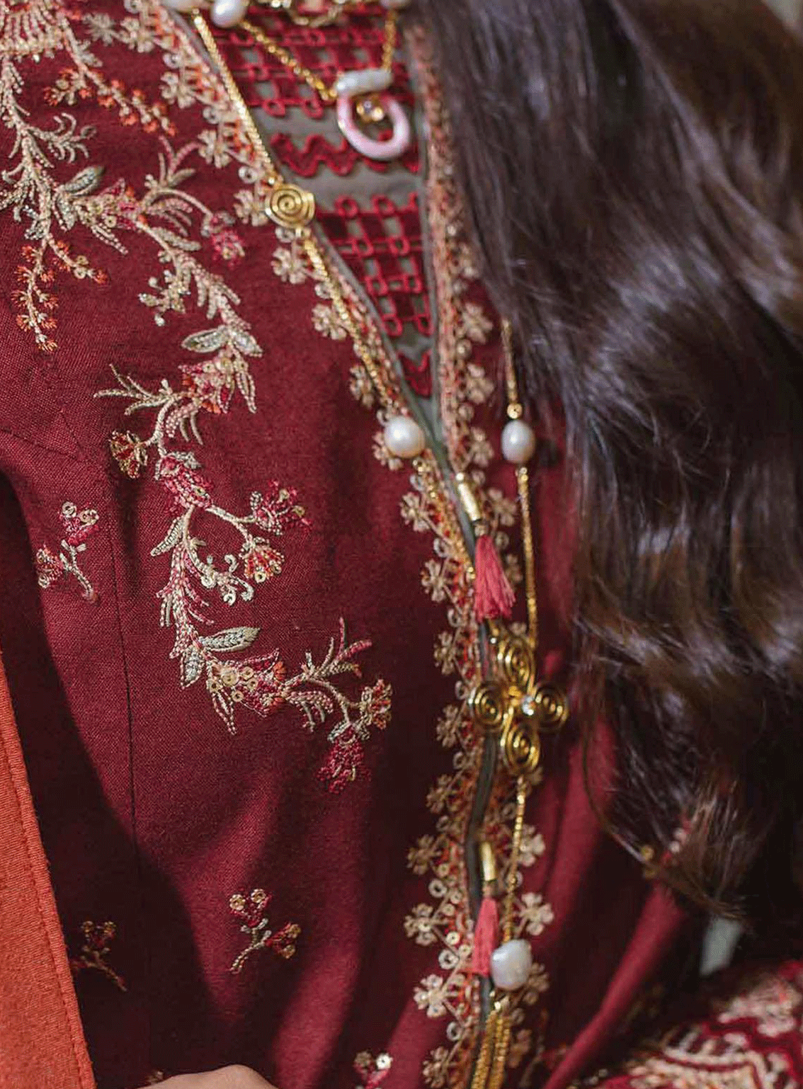 Qalamkar Embroidered Leather Peach Unstitched 3 Piece Suit - 1 FREYA Qalamkar Embroidered Leather Peach Unstitched 3 Piece Suit - 1 FREYA