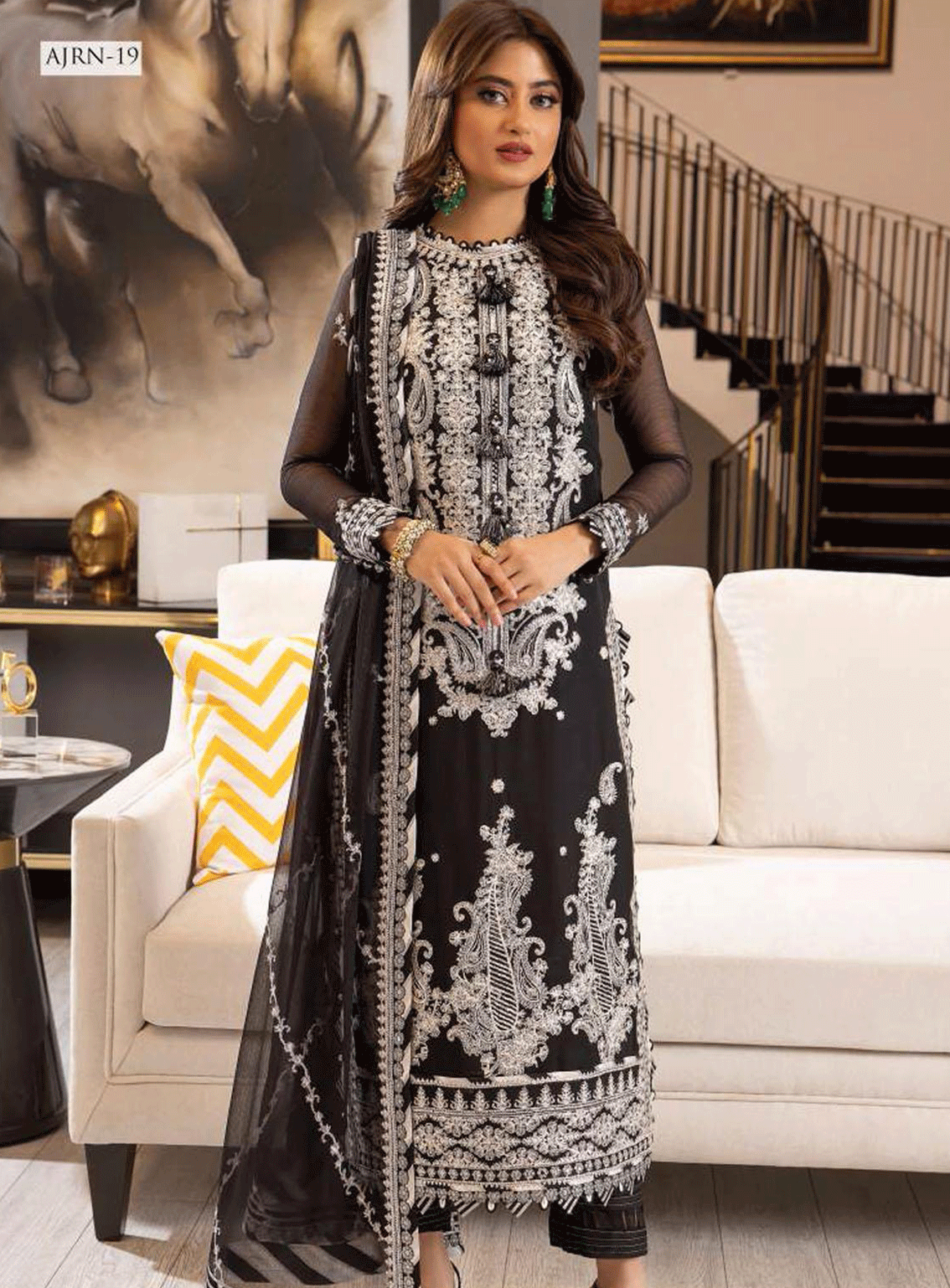 Rang-E-Noor By Asim Jofa Embroidered Chiffon Unstitched 3 Piece Suit - AJRN-19 Rang-E-Noor By Asim Jofa Embroidered Chiffon Unstitched 3 Piece Suit - AJRN-19