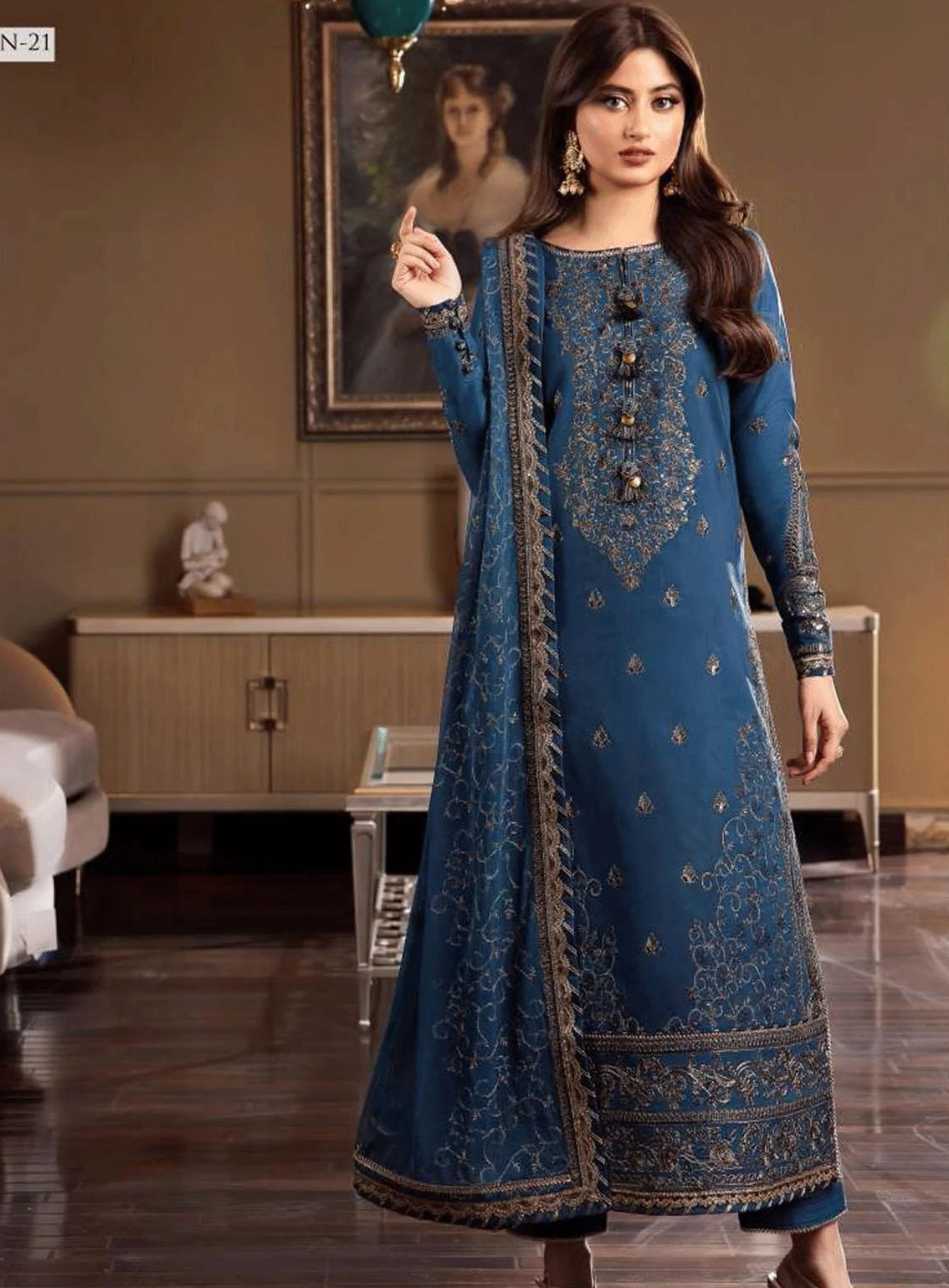 Rang-E-Noor By Asim Jofa Embroidered Lawn Silk Unstitched 3 Piece Suit