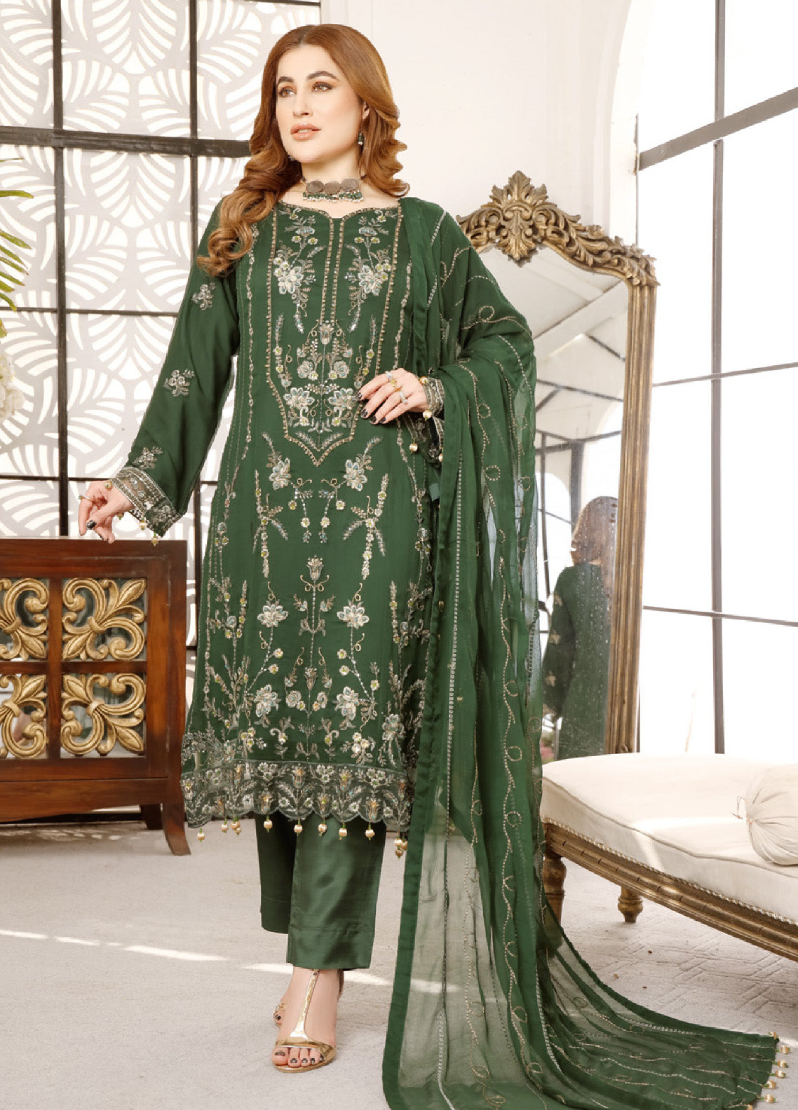Ranjhana by Schick Luxury Embroidered Chiffon 3 Piece Semi Stitch Suit SDH24RC-03 Ranjhana by Schick Luxury Embroidered Chiffon 3 Piece Semi Stitch Suit SDH24RC-03