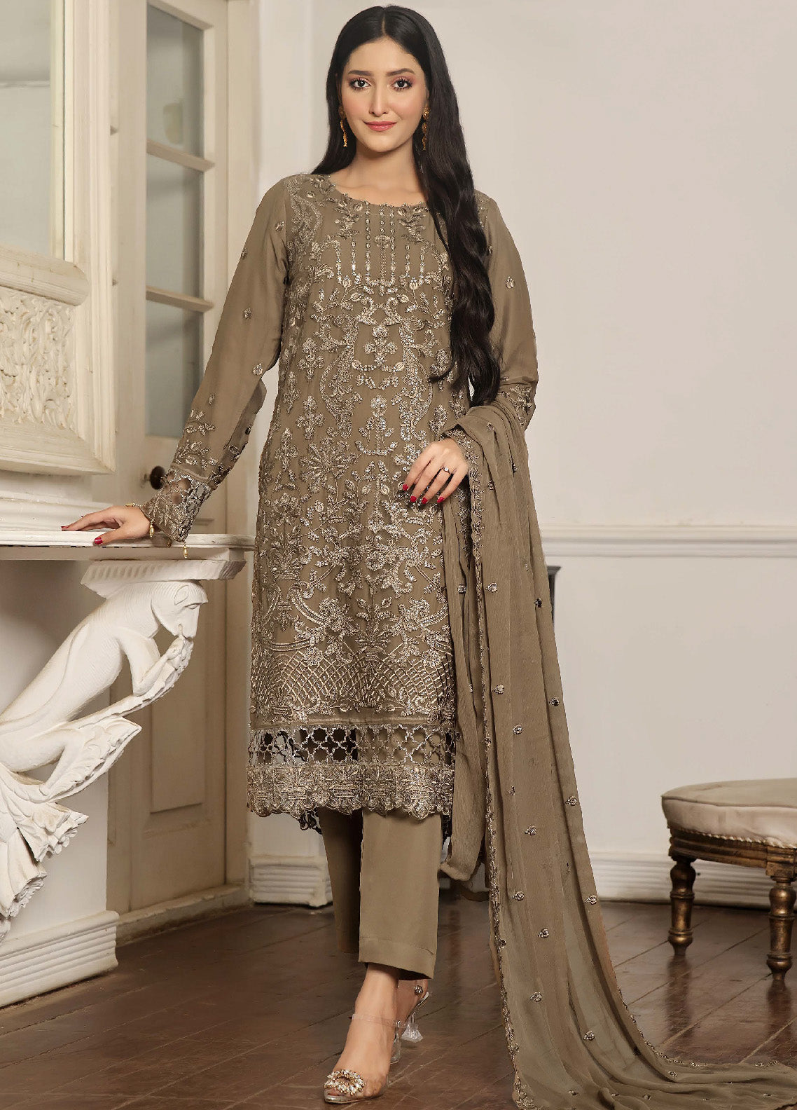Rashq By Justuju Embroidered Chiffon Stitched 3 Piece Suit - JU24RQ 01 Rashq By Justuju Embroidered Chiffon Stitched 3 Piece Suit - JU24RQ 01