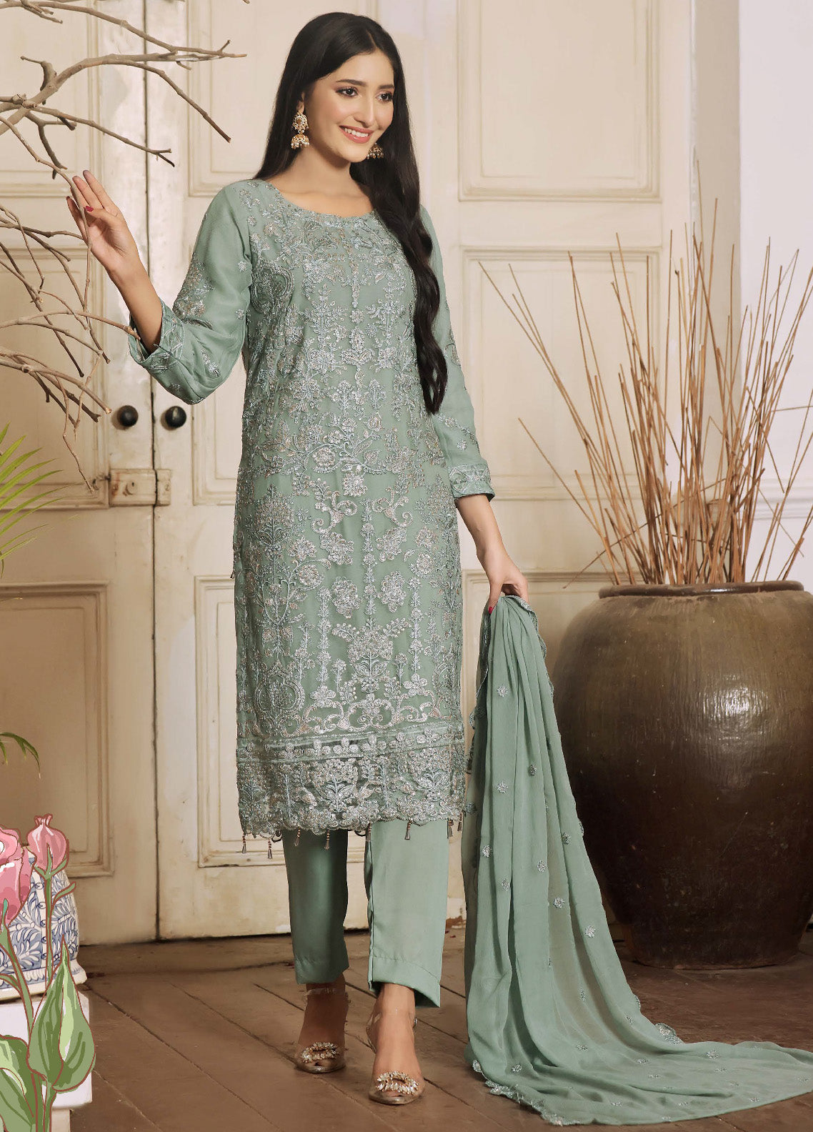 Rashq By Justuju Embroidered Chiffon Stitched 3 Piece Suit - JU24RQ 02 Rashq By Justuju Embroidered Chiffon Stitched 3 Piece Suit - JU24RQ 02