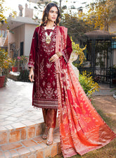 Schick Embroidered Velvet Unstitched 3 Piece Suit - 01