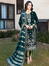 Schick Embroidered Velvet Unstitched 3 Piece Suit - 02