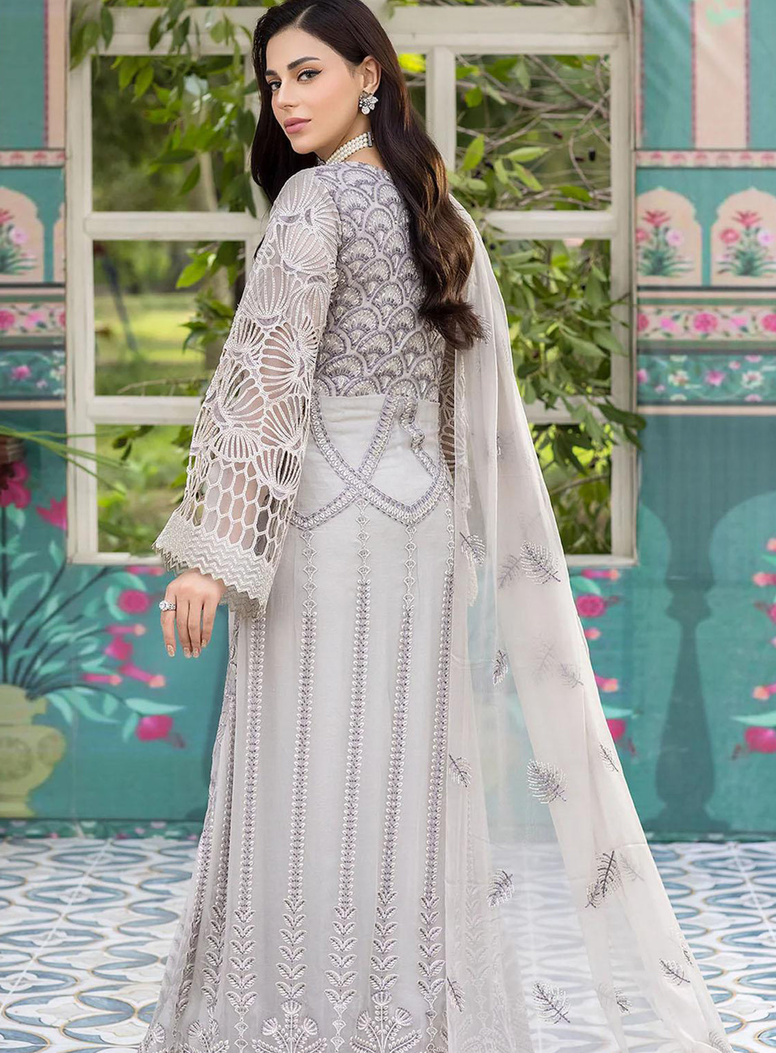 Shafaq By Flossie Embroidered Chiffon Unstitched 3 Piece Suit - 705 Moon Flower Shafaq By Flossie Embroidered Chiffon Unstitched 3 Piece Suit - 705 Moon Flower