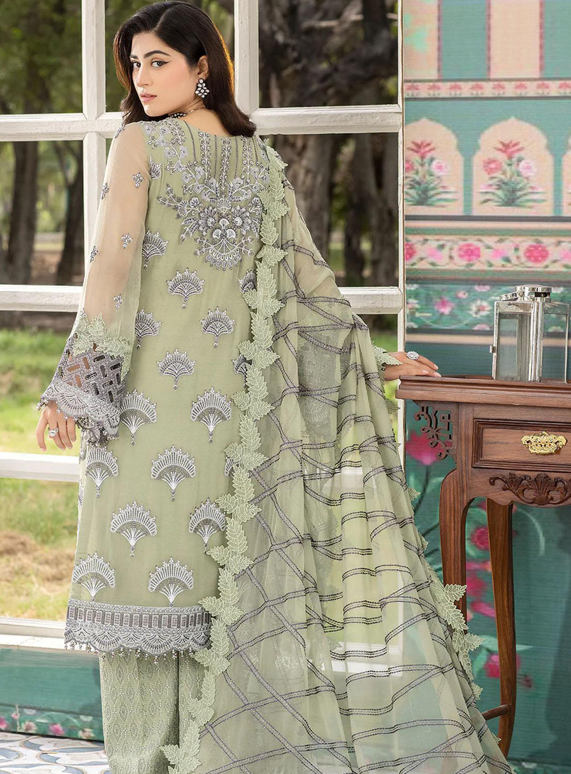 Shafaq By Flossie Embroidered Chiffon Unstitched 3 Piece Suit - 708 Meadow Shafaq By Flossie Embroidered Chiffon Unstitched 3 Piece Suit - 708 Meadow