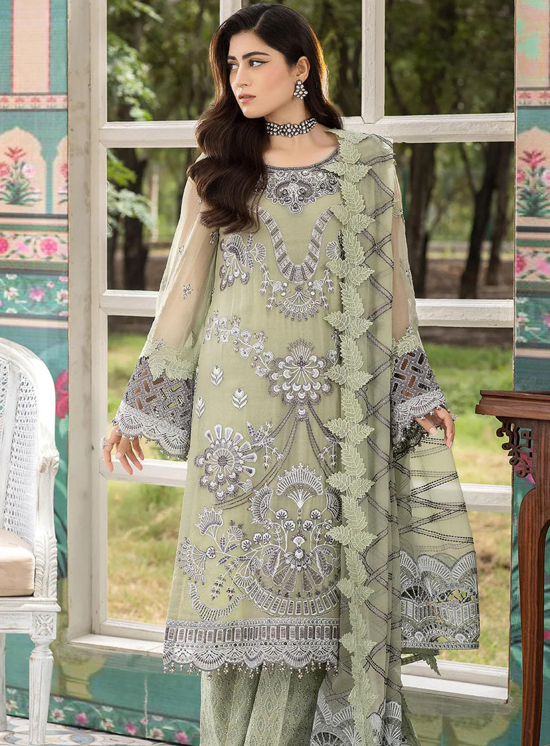 Shafaq By Flossie Embroidered Chiffon Unstitched 3 Piece Suit - 708 Meadow Shafaq By Flossie Embroidered Chiffon Unstitched 3 Piece Suit - 708 Meadow