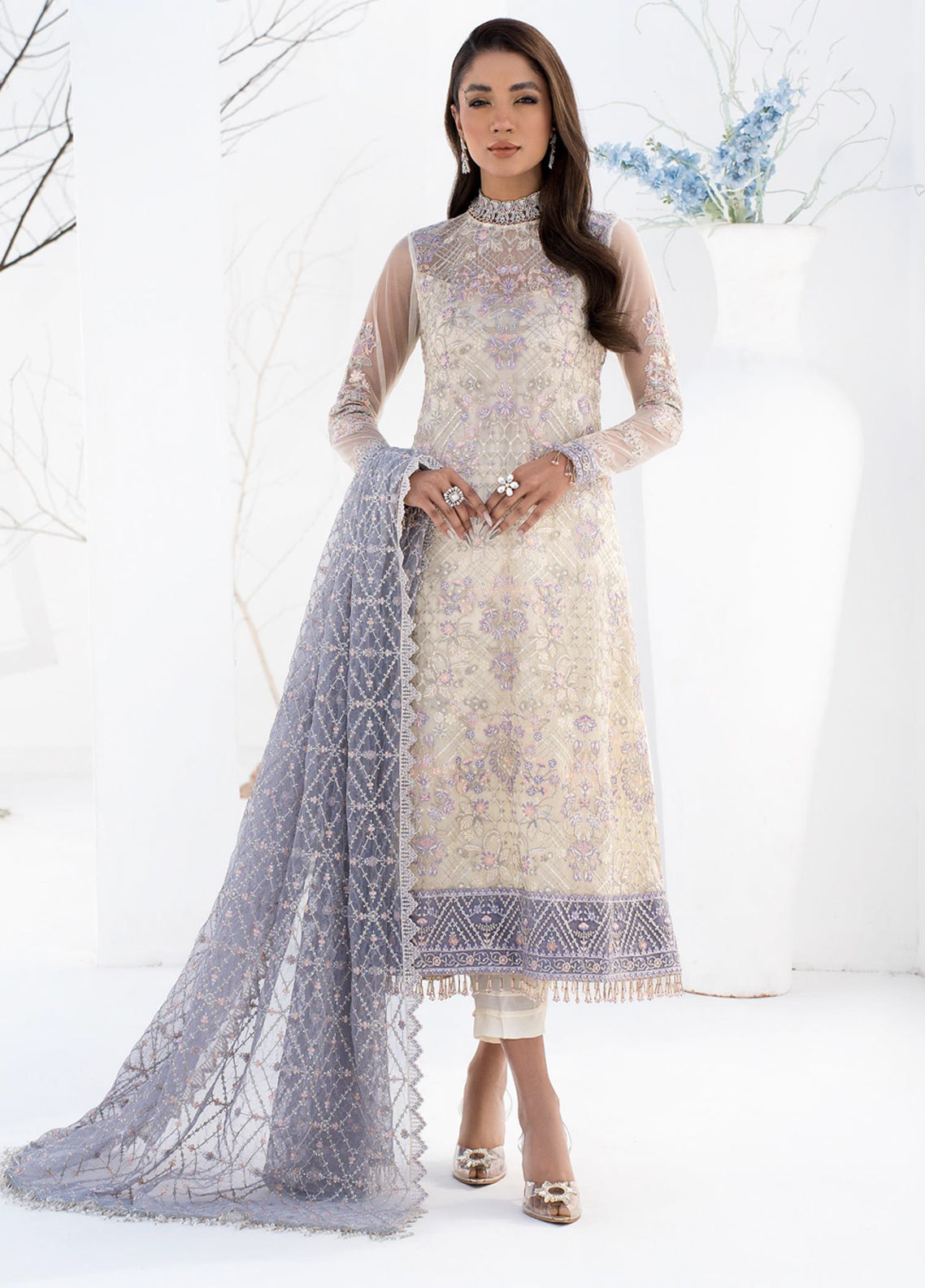 La Celeste By Zarif Embroidered Net Unstitched 3 Piece Suit - 02 La Celeste By Zarif Embroidered Net Unstitched 3 Piece Suit - 02