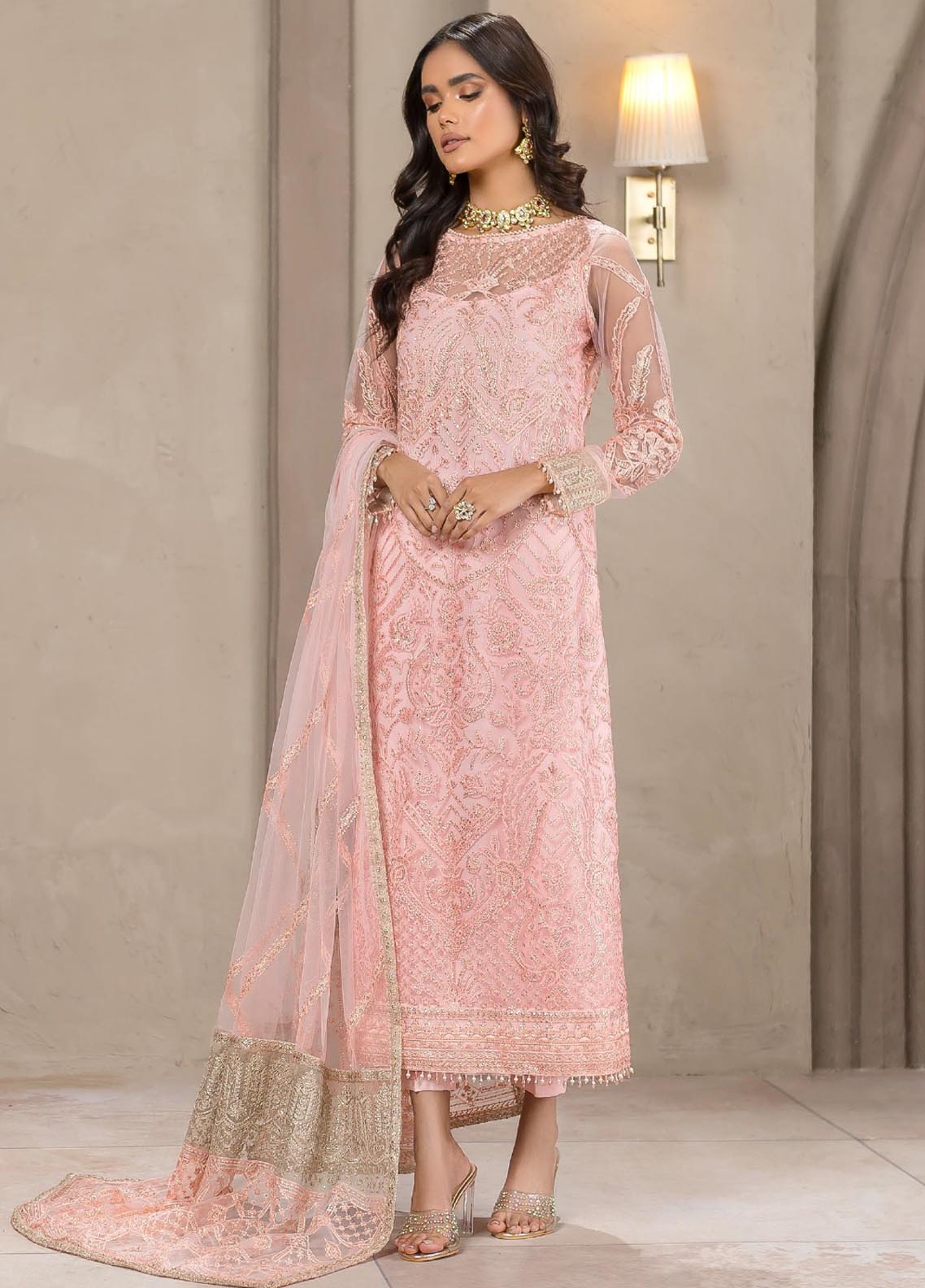 Falak By Zarif Embroidered Net Unstitched 3 Piece Suit - 04 Falak By Zarif Embroidered Net Unstitched 3 Piece Suit - 04