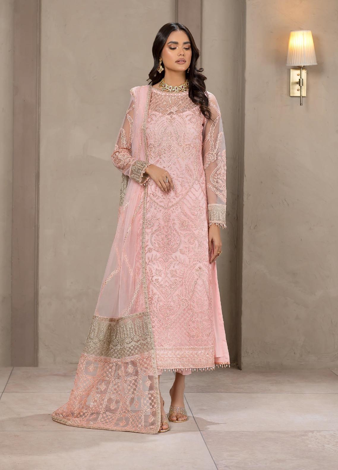 Falak By Zarif Embroidered Net Unstitched 3 Piece Suit - 04 Falak By Zarif Embroidered Net Unstitched 3 Piece Suit - 04