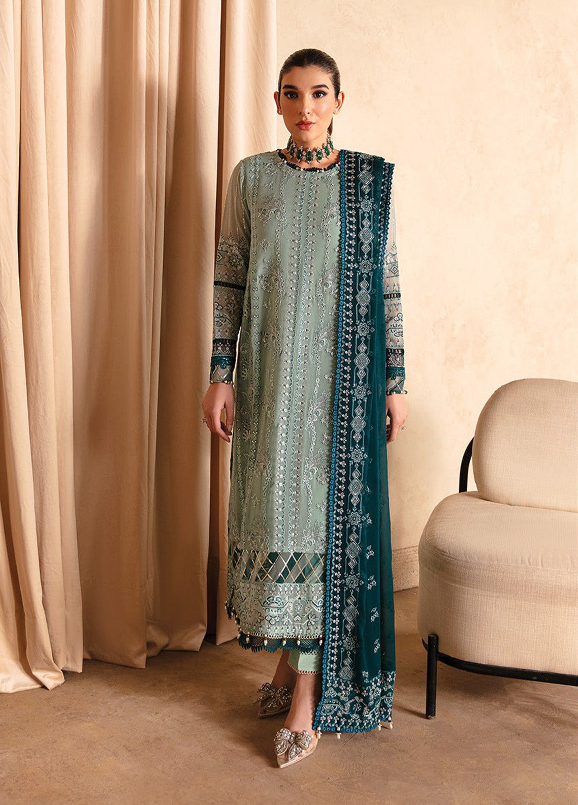 Yesfir By Xenia Formals Embroidered Chiffon Unstitched 3 Piece Suit - XF24Y 06 KHIRA Yesfir By Xenia Formals Embroidered Chiffon Unstitched 3 Piece Suit - XF24Y 06 KHIRA