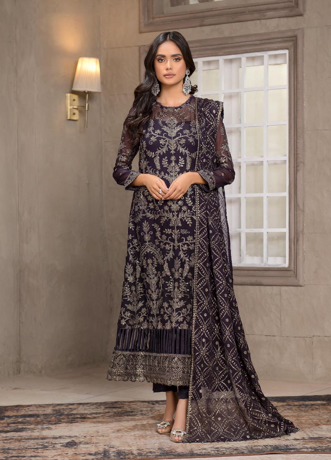 Falak By Zarif Embroidered Chiffon Unstitched 3 Piece Suit - 02 Falak By Zarif Embroidered Chiffon Unstitched 3 Piece Suit - 02