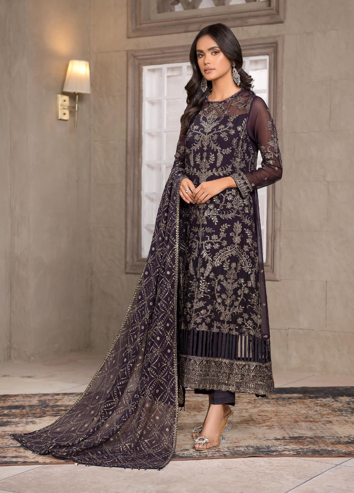 Falak By Zarif Embroidered Chiffon Unstitched 3 Piece Suit - 02 Falak By Zarif Embroidered Chiffon Unstitched 3 Piece Suit - 02