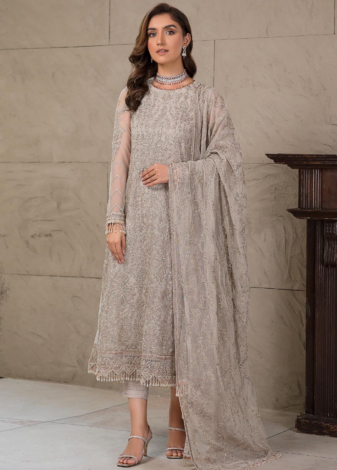 Falak By Zarif Embroidered Net Unstitched 3 Piece Suit - 03 Falak By Zarif Embroidered Net Unstitched 3 Piece Suit - 03