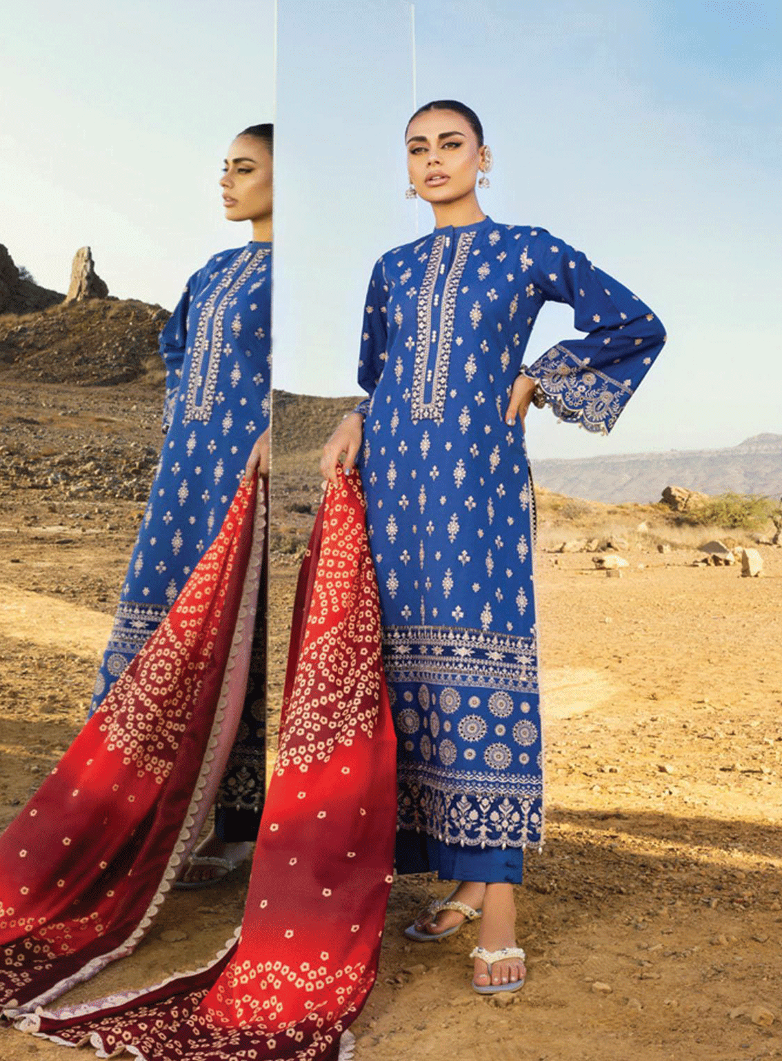 Zainab Chottani Embroidered Lawn Unstitched 3 Piece Suit - ZC23CL 5B CHUNARI Zainab Chottani Embroidered Lawn Unstitched 3 Piece Suit - ZC23CL 5B CHUNARI